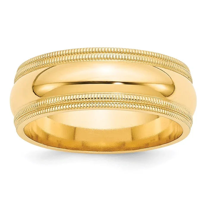 Solid 18K Yellow Gold 8mm Double Milgrain Comfort Fit Men’s/Women’s Wedding Band Ring Size 6.5