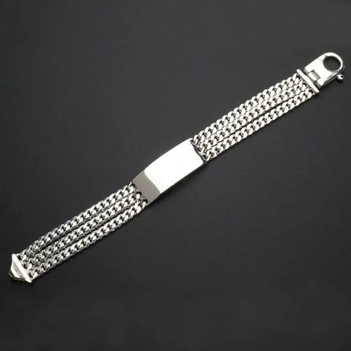 Solid Italy 925 Sterling Silver 13mm Triple Cuban Wide Bar Bracelet 9″