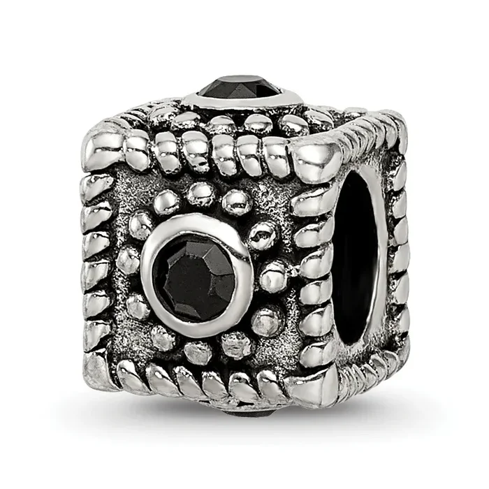 Sophia Jewelers Sterling Silver 925 Square CZ Bead with Antiqued Finish