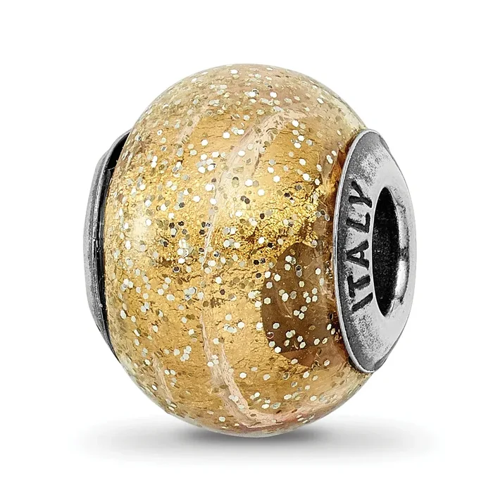 Sophia Jewelers Sterling Silver Polished Glass Bead with Dark Yellow Glitter