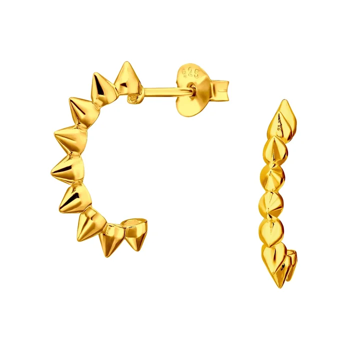 Spike Lined Half Hoop Earrings – Pair – 925 Sterling Silver