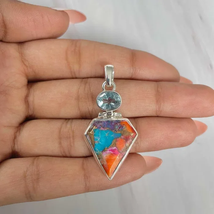 Spiny Oyster Turquoise Pendant-(TRO-P-98.)