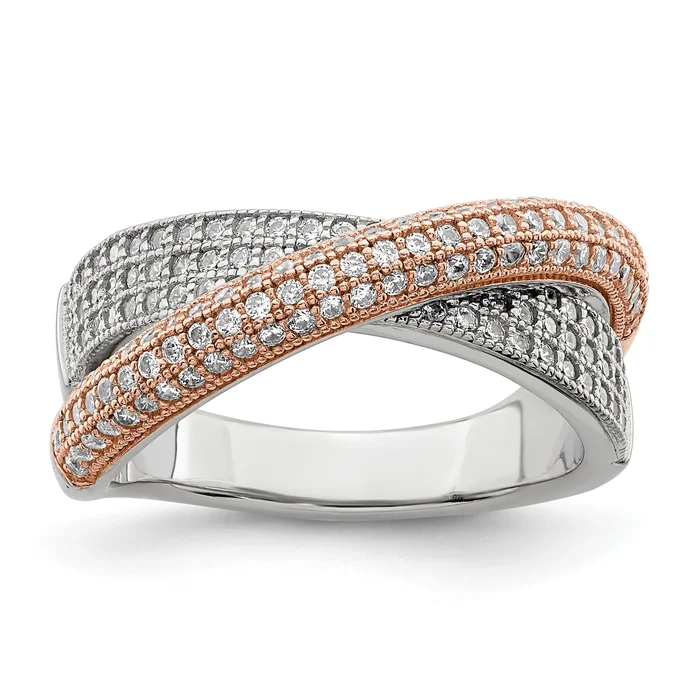 Ss/Gold Plated Brilliant Embers Sterling Silver Rose Gold-Plated Rhodium-Plated 162 Stone Micro Pav Cz Polished Ring