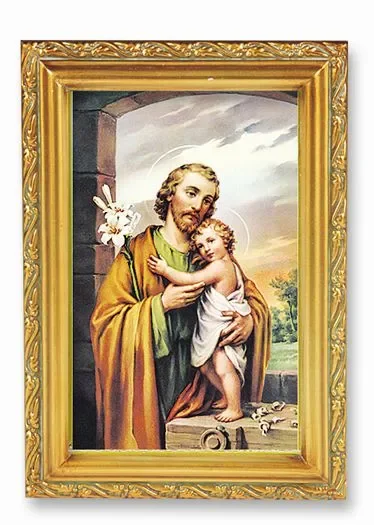 St. Joseph Picture Framed Wall Art Decor Small Antique Gold-Leaf