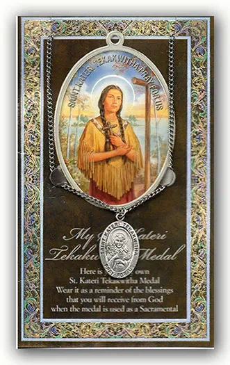 St. Kateri Tekawitha Pewter Medal Pendant with Chain Made in USA