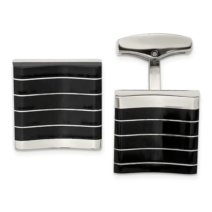 Stainless Steel Polished Black Cat’s Eye Square Cufflinks