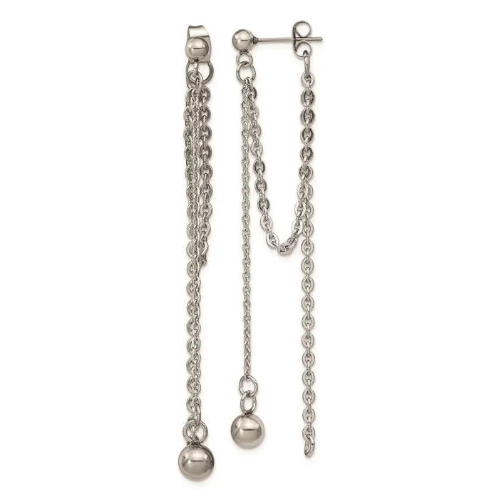Stainless Steel Polished Multi Chain Front and Back Post Dangle Earrings