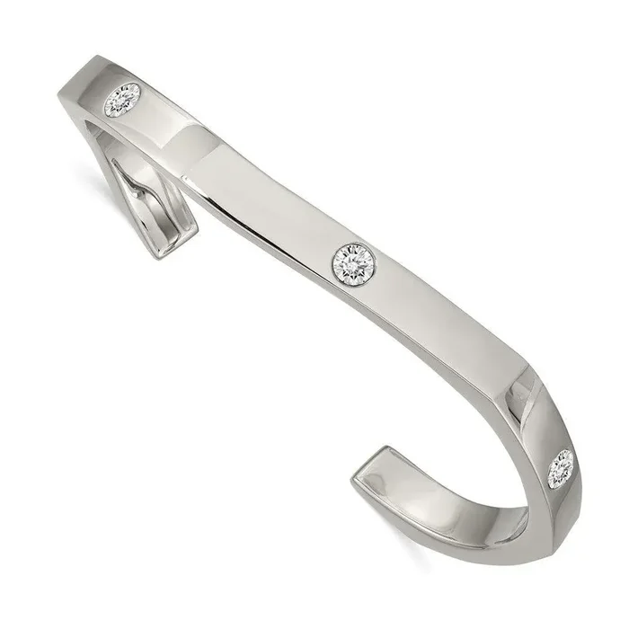 Stainless Steel Polished with Crystals from Swarovski 6.00mm Cuff Bangle