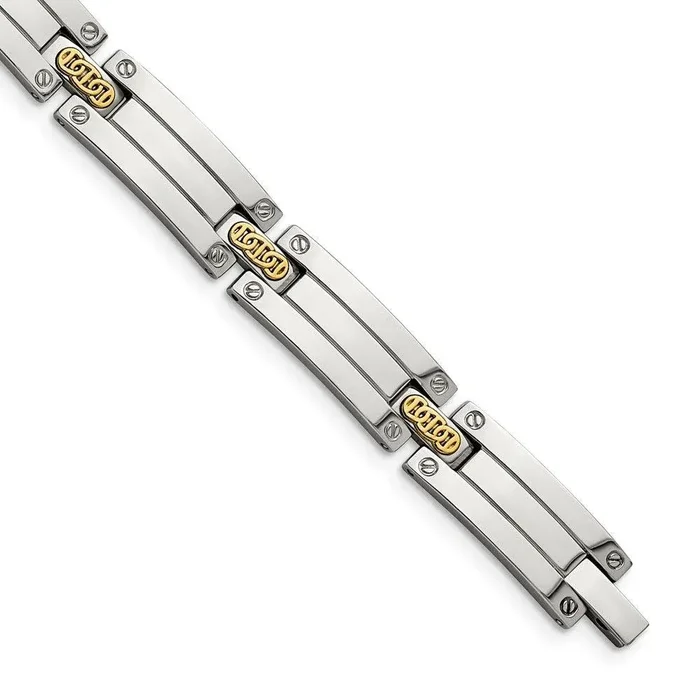 Stainless Steel w/14k Accent Polished 8.5in Link Bracelet