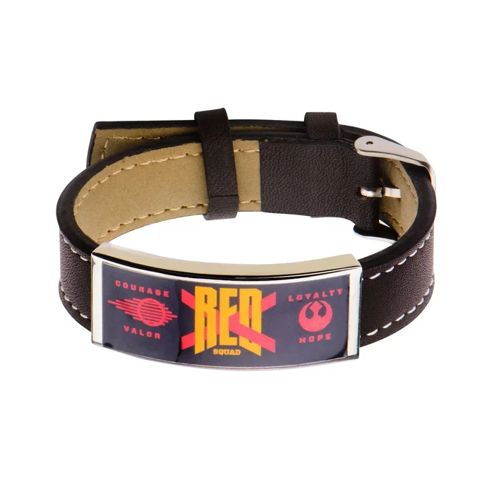 Star Wars: Red X ID Plate Brown Leather Bracelet 316 Stainless Steel