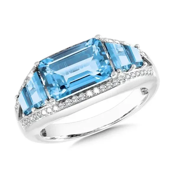 Step-Cut Swiss Blue Topaz & Diamond Cocktail Ring