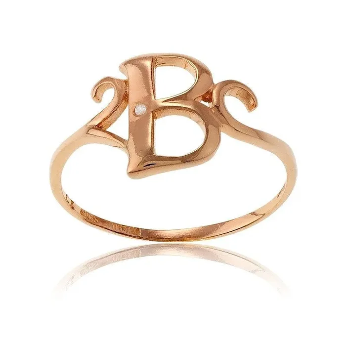 Sterling Silver 1 Micron Rose GP Single CZ “B” Ring, Size 8