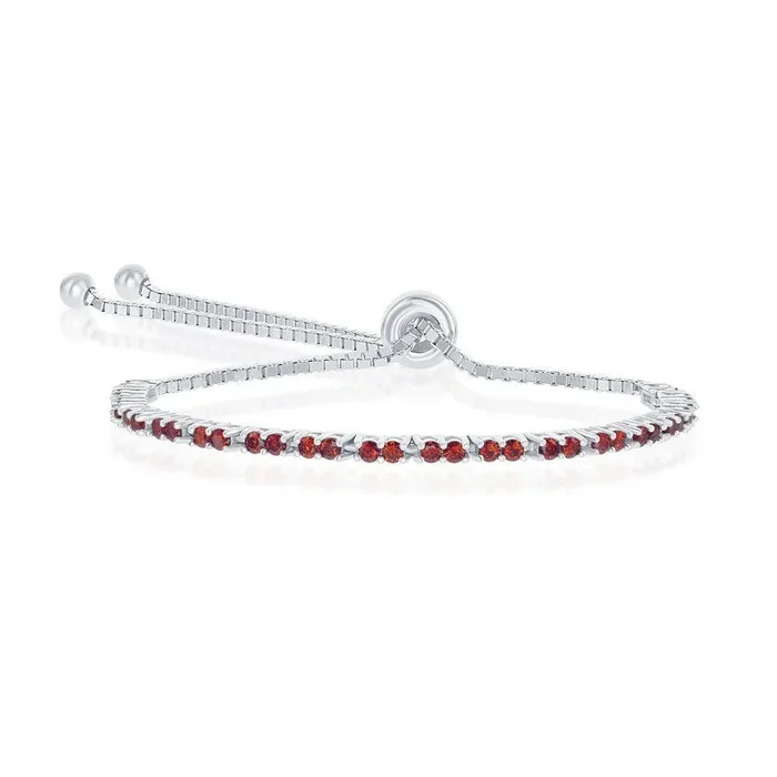 Sterling Silver 2mm Garnet CZ ‘January Birthstone’ Bolo Bracelet