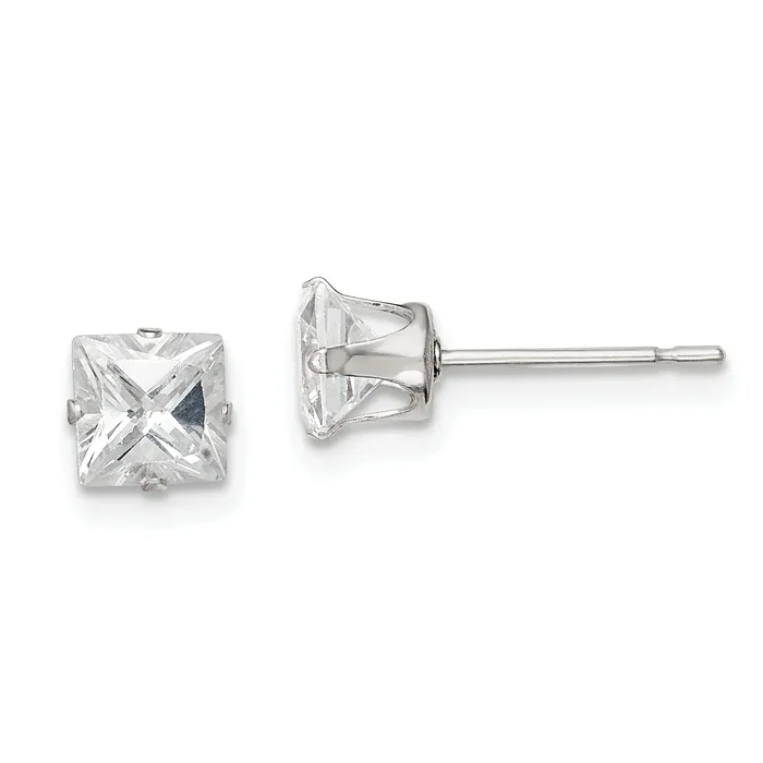 Sterling Silver 5mm Square Snap Set Cz Stud Earrings
