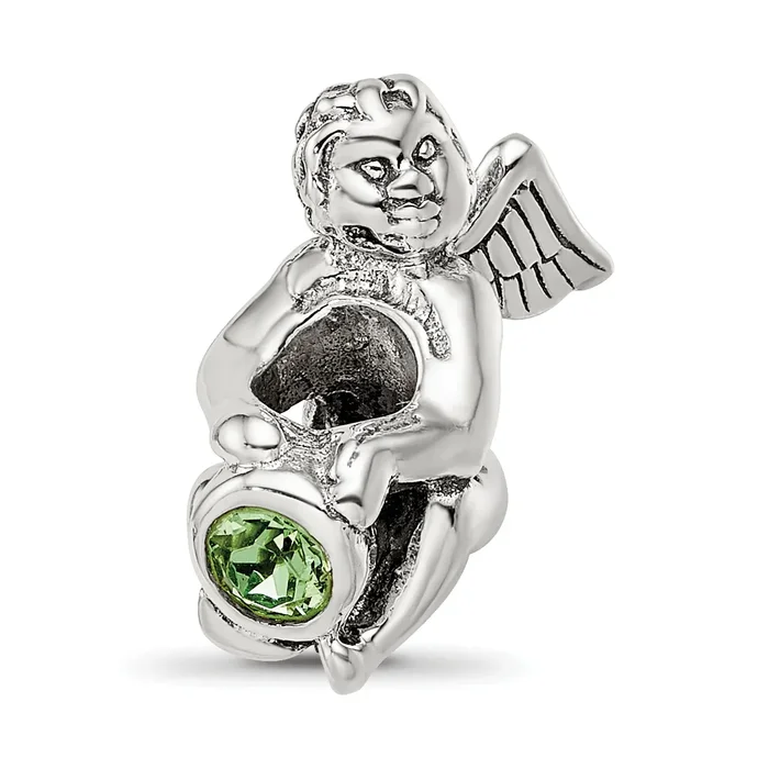 Sterling Silver 925 Antiqued August Green CZ Bead Elegant Birthstone Charm