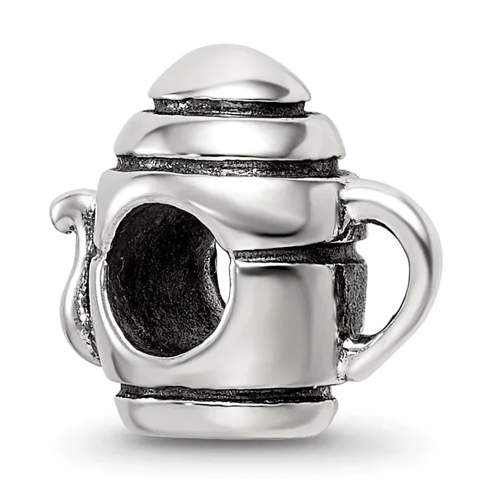 Sterling Silver 925 Antiqued Teapot Bead with Themed Design