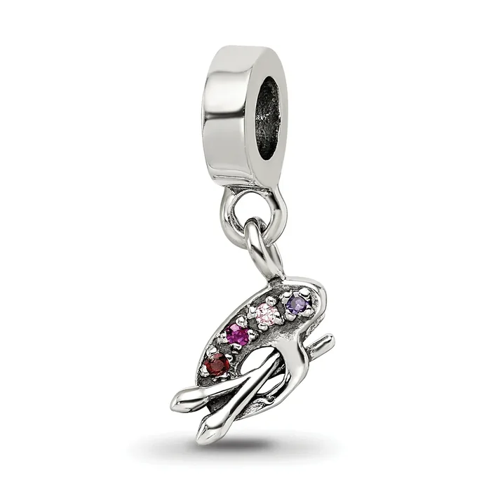 Sterling Silver 925 Artist Palette Dangle Bead with Multi-Color CZ Stones