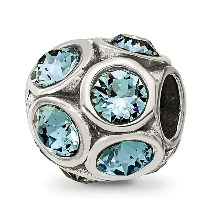 Sterling Silver 925 Bead with Blue Crystal for December Birthstone