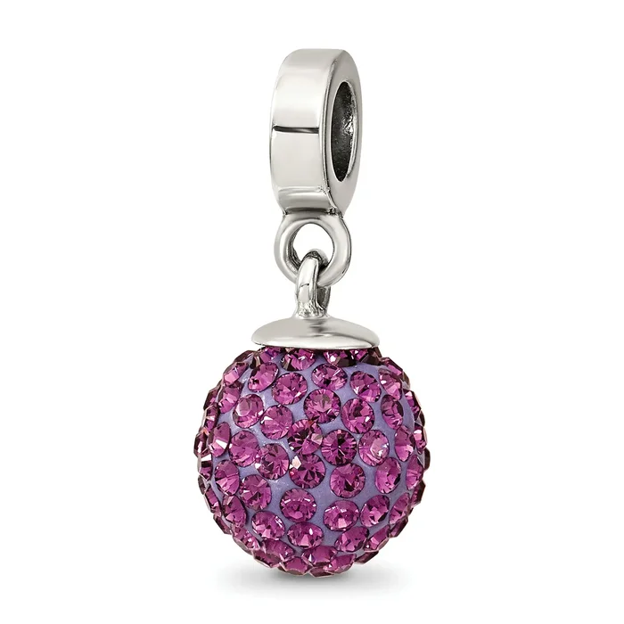 Sterling Silver 925 Dangle Bead with Purple Crystal Ball Antique Finish