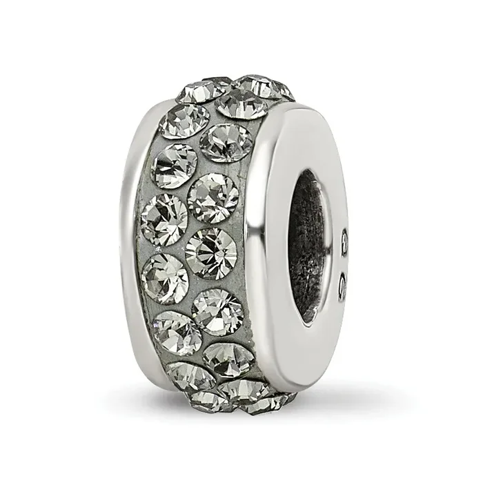 Sterling Silver 925 Double Row Crystal Bead with Grey Preciosa Stones Polished Finish
