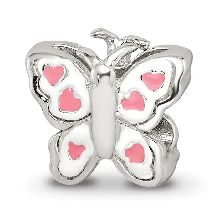 Sterling Silver 925 Kids Butterfly Bead with Pink Enamel Elegant Design