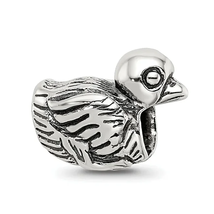Sterling Silver 925 Kids Duck Bead with Antiqued Finish for Charm Bracelets