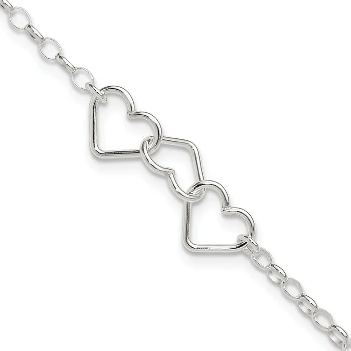 Sterling Silver Interlocking Hearts 8 inch Plus 1 inch Extender – Total 9 inch Anklet