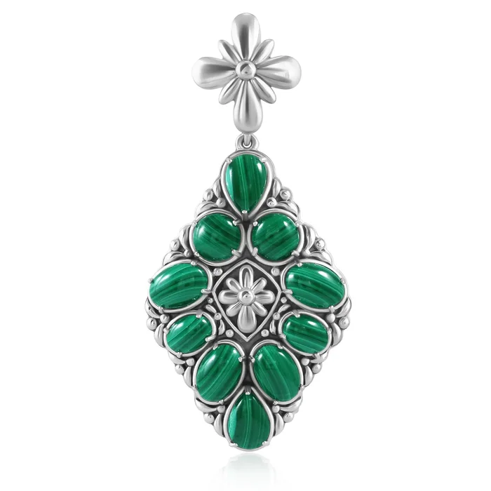 Sterling Silver Malachite Diamond Shaped Cluster Pendant Enhancer
