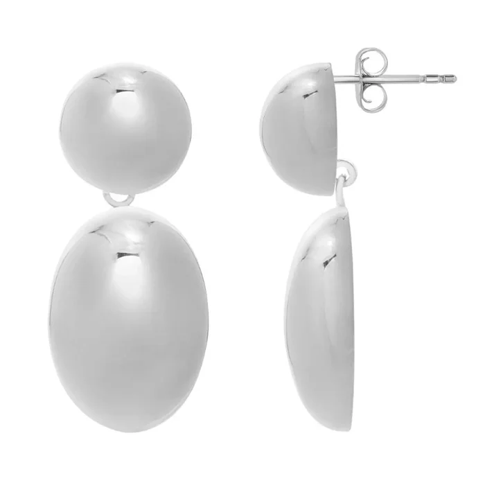 Sterling Silver Polished Finish Puffed Oval Double Button Drop Earrings with Push Back Clasp – 11gr.