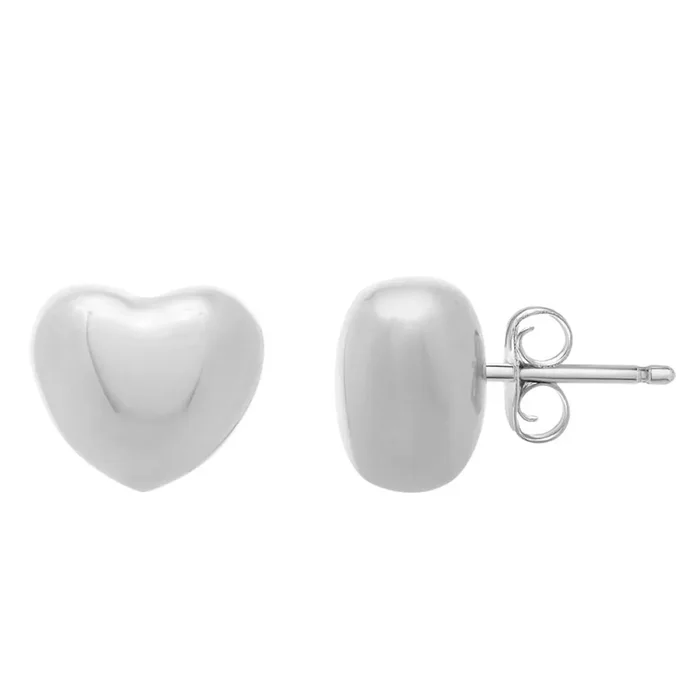 Sterling Silver Polished Finish Puffed Small Heart Stud Earrings with Push Back Clasp – 3.6gr