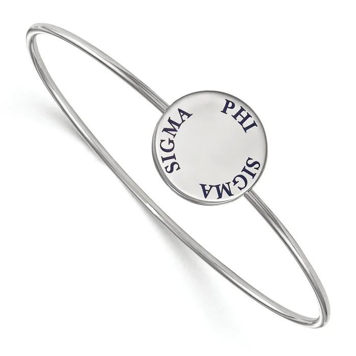Sterling Silver Rh Plated Logoart Phi Sigma Enameled Slip On Bangle