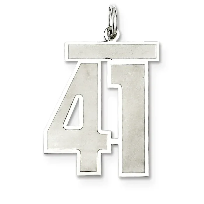 Sterling Silver Rhodium-plated Large Satin Number 41 Charm