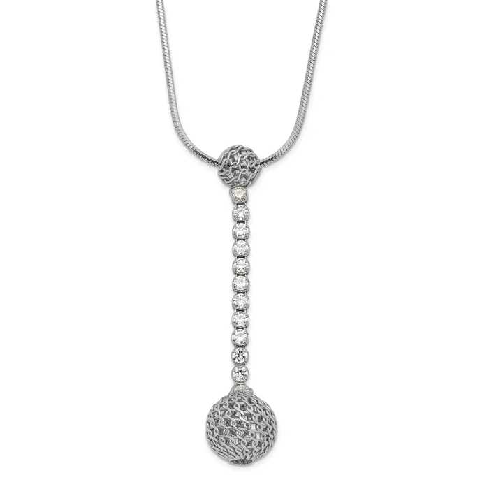 Sterling Silver Rhodium-Plated Polished Cz Dangle Necklace