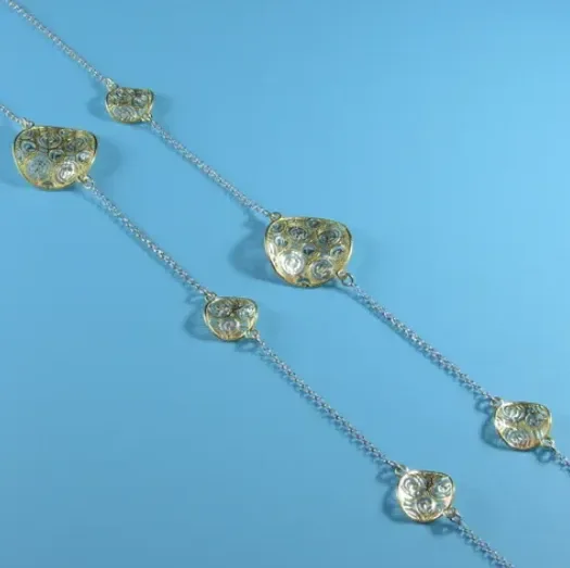 Sterling Silver Rhodium Plated Rolo Chain w/ Vermeil Cut Out Circle 30″ Necklace (SI6623)