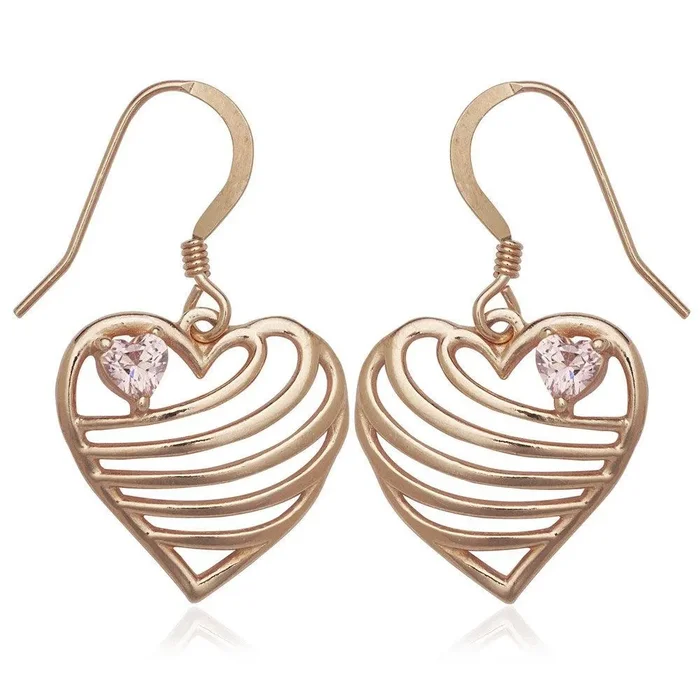 Sterling Silver Rose Gold Open Lined Heart Earrings