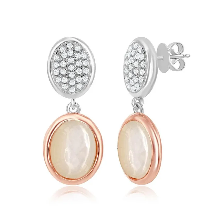 Sterling Silver Rose Gold Plated MOP Oval Earrings
