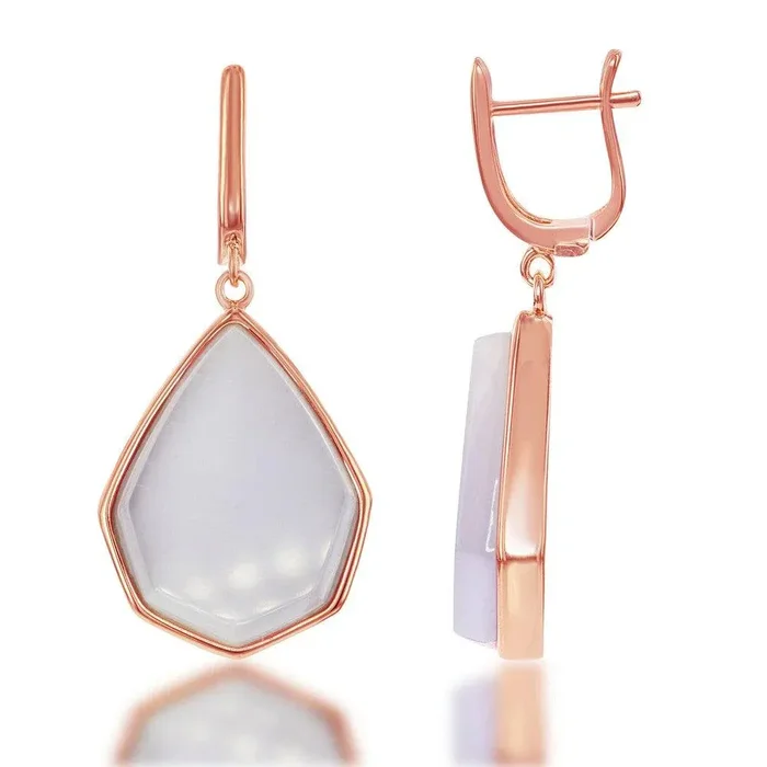 Sterling Silver Rose GP Violet Cat’s Eye Teardrop Earrings