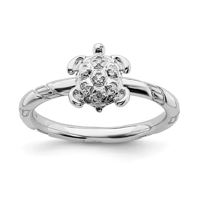 Sterling Silver Stackable Expressions Diamond Turtle Ring | QSK1859