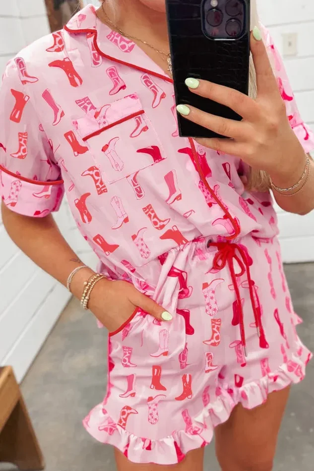 Sweetheart Stampede Pink Top and Shorts Pajama Set