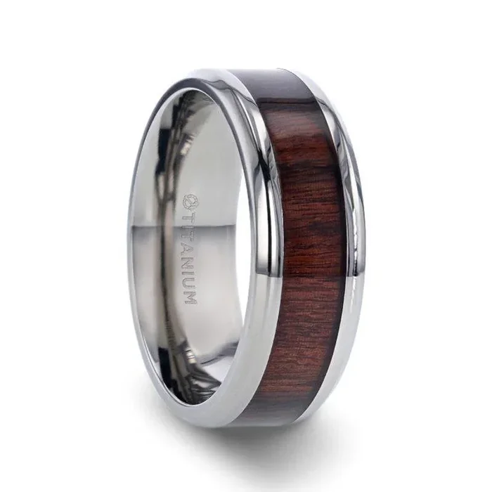 TALI Beveled Titanium Ring with Rosewood Inlay – 8mm