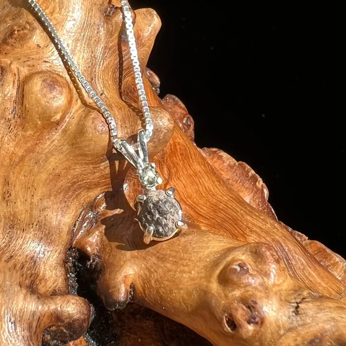 Tatahouine Meteorite Moldavite Necklace Silver #104