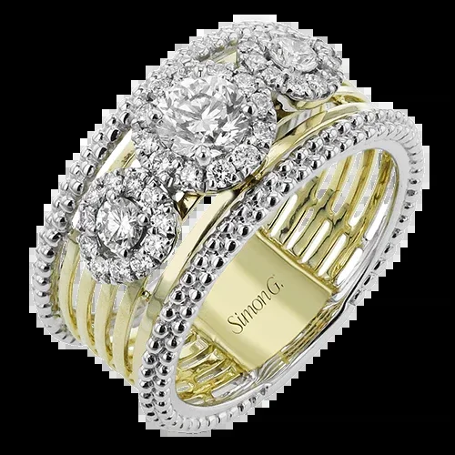 Three-Stone Halo Fashion Ring In 18k Gold With Diamonds