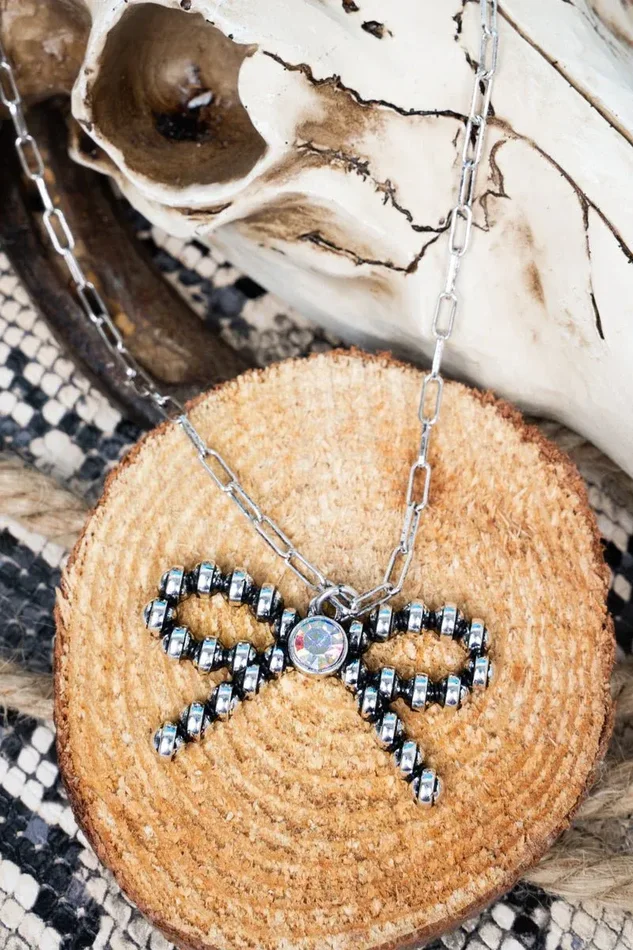 TIPI Bow Dazzled Silvertone Necklace
