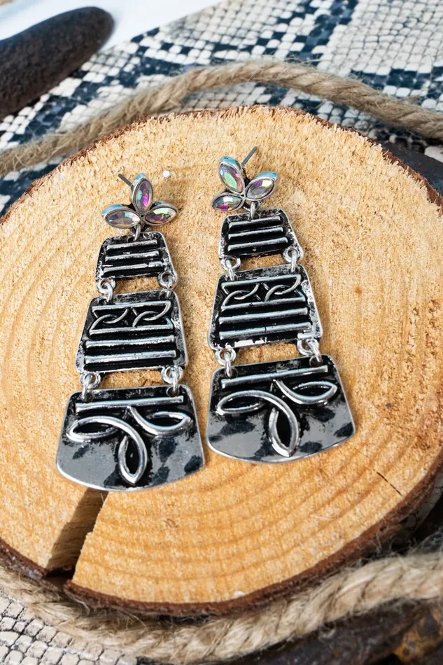 TIPI Iridescent Sunset Stitches Silvertone Earrings