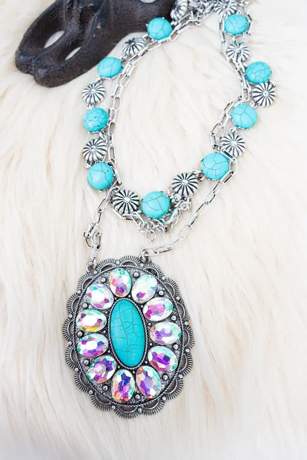 TIPI Turquoise Trailblazer Iridescent Silvertone Double Necklace