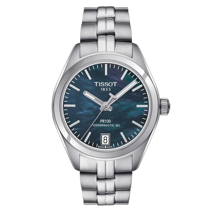 Tissot Women’s Automatic Watch – PR 100 MOP Dial Silver Bracelet | T1012071112100