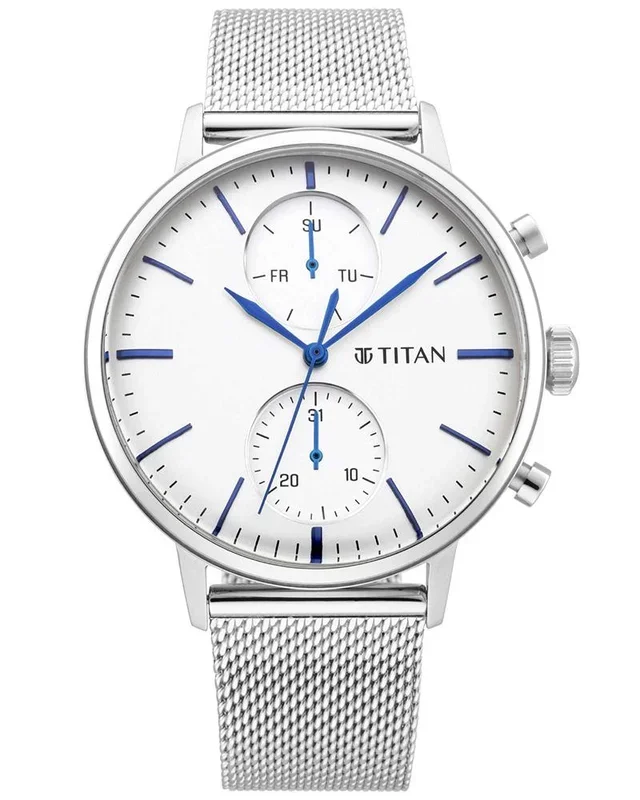 Titan Men Light Leathers Round Silver Watches