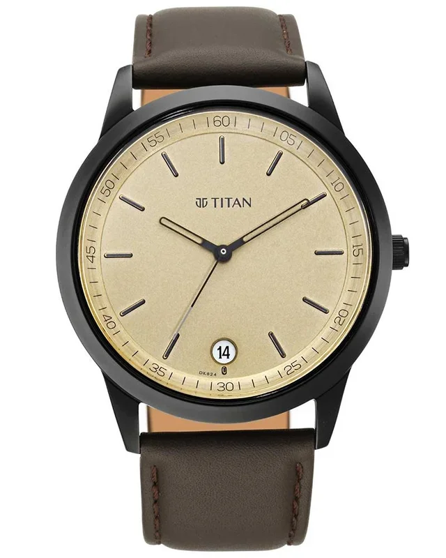Titan Men Minimals Round Beige Watches