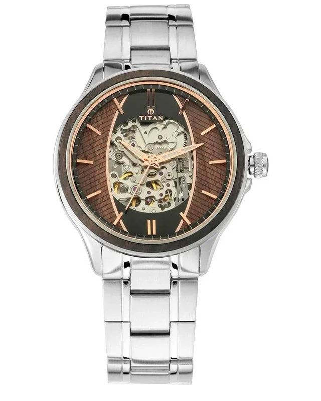 Titan Men REGALIA (SS+WOOD) Round Black Watches