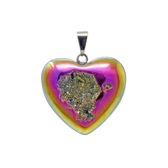 Titanium Druze Heart Drilled Pendant – Purples & Golds
